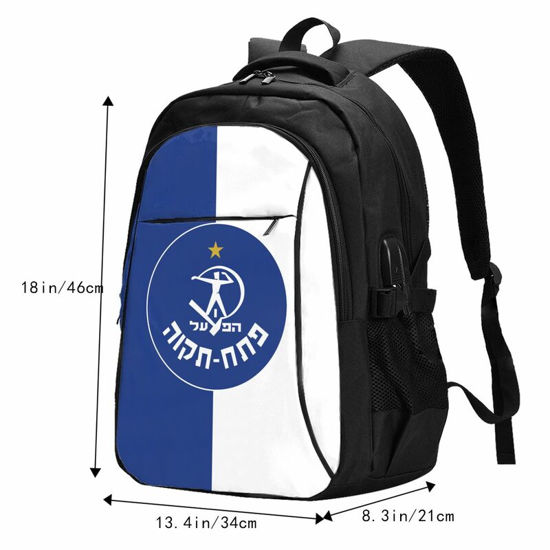 Дорожный рюкзак для ноутбука Hapoel Petah Tikva, деловой водостойкий рюкзак с USB-портом для зарядки, сумка для колледжа для мужчин и женщин