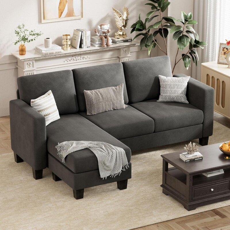 Divano da ufficio, divano componibile convertibile, divani a forma di L a 3 posti con tessuto di lino, divano da ufficio