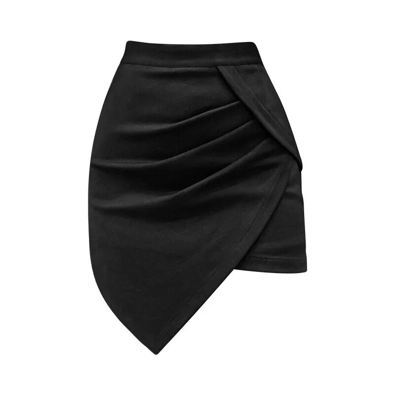 Minifalda ceñida a la cadera para mujer, falda Sexy de cintura alta con pliegues elegantes, color negro, primavera y verano, 2024