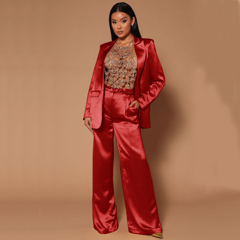 Track Suits for Woman Women's Satin Single Button Two Piece Suit Elegant 2024 New Style Korean Outfit Two-piece Women's Sets