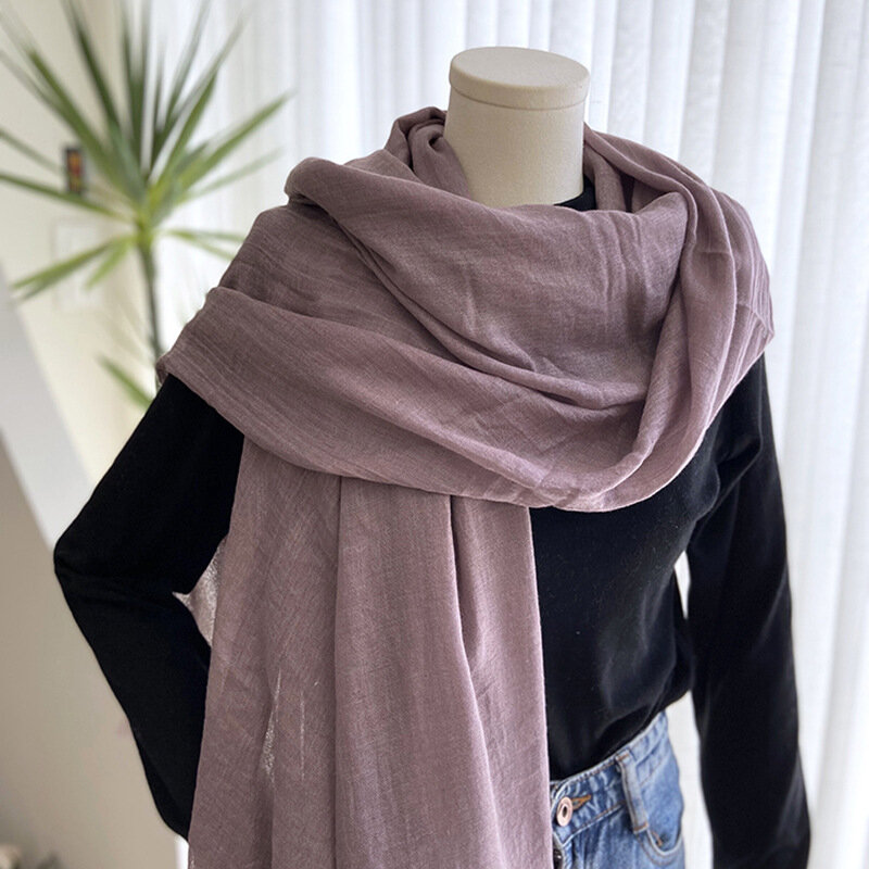 Cotton and linen solid color scarf for women in summer sun protection, Changsha Beach long scarf, tourism scarf, and large shawl
