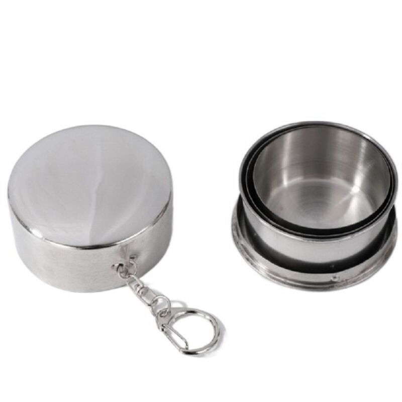 150/250ML Stainless Steel Folding Cup Camping Cookware Folded Portable Teacups Keychain Telescopic Retractable Cup Outdoor