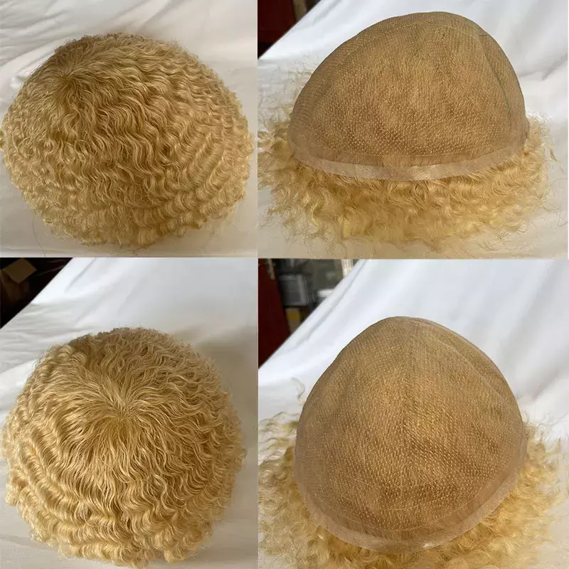 Afro Curl Toupee For Black Men African Toupee For Men Hairpieces Mens Toupee sistema di sostituzione parrucche da uomo in pizzo francese