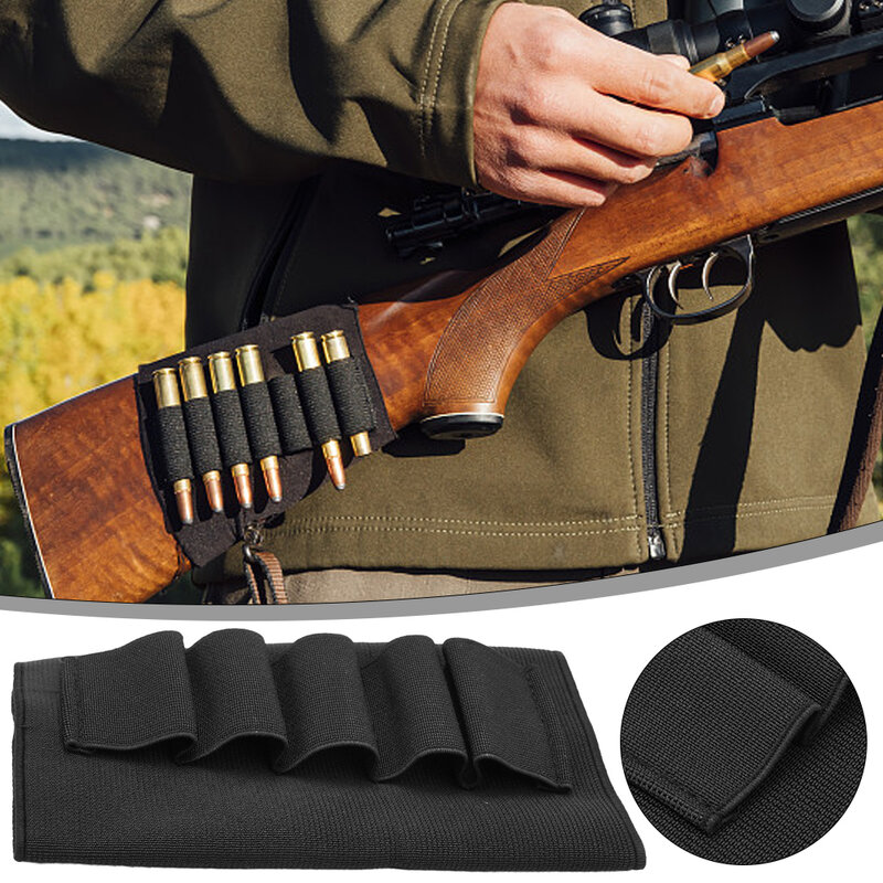Soporte de munición con bucles para escopeta, 5 botones de munición, soporte elástico para cartuchos, accesorios a estrenar, duradero