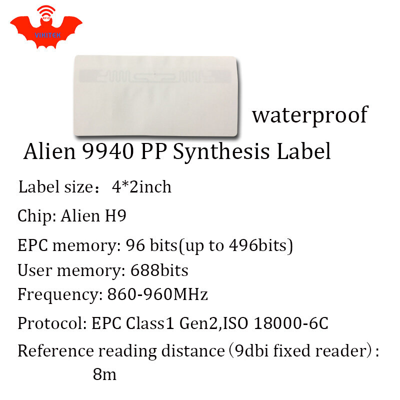Etiqueta Adhesiva RFID UHF Alien 9940 PP, etiqueta sintética de 915mhz, 900mhz, 868mhz, Higgs3, EPCC1G2, 6C, inteligente, pasiva