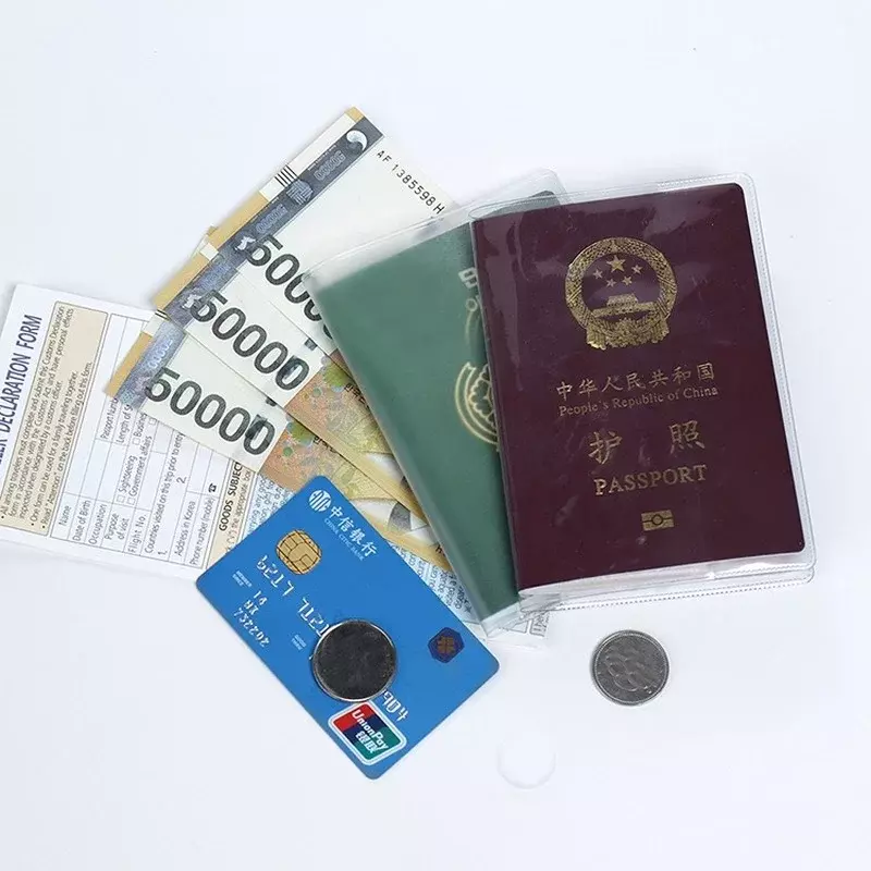 男性と女性のための透明なPVCパスポートカバー,旅行,パスポートホルダー,クレジットカードホルダー,透明ケース