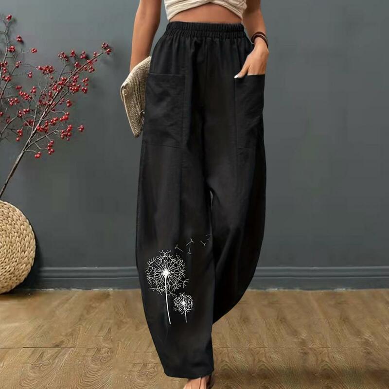 Wide-leg Elastic Waist Pants Stylish Wide Leg Women's Pants with Elastic Waist Pockets for Spring Summer Casual for Vacation