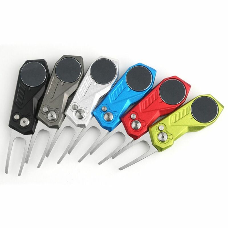 Dobrável Golf Divot Repair Tool com botão pop-up, Mini Golf Marker, Durable Pitch Mark, Green Fork