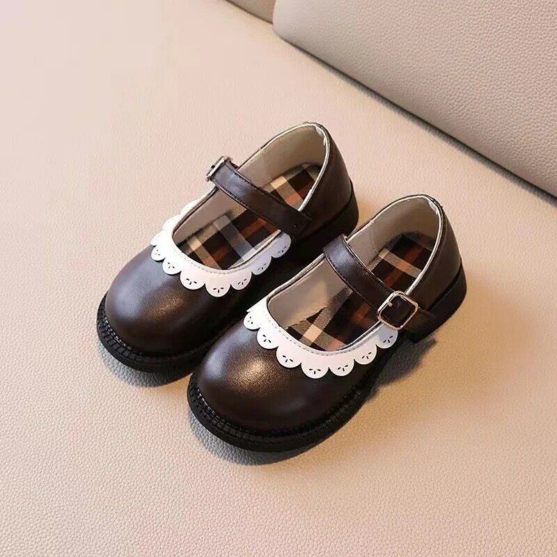 Congme Fashion Girls Leather Shoes Toddler Kids School Style White Black Flat Shoes scarpe da principessa Dress Flat Shoes