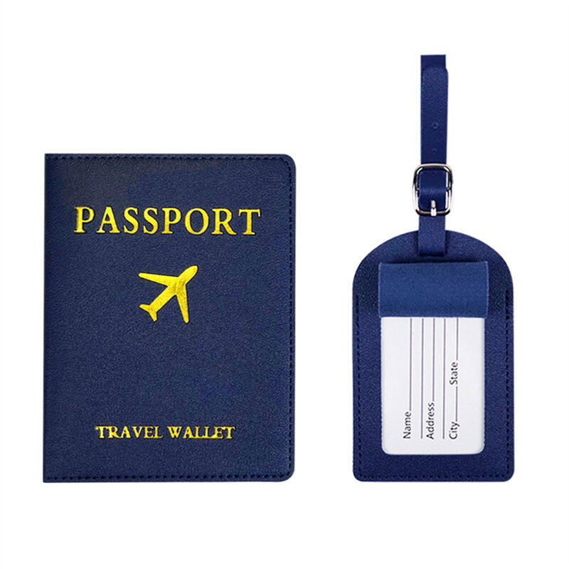 Porta pasaporte y etiqueta de equipaje, funda de pasaporte Simple, conjuntos de viaje de cuero, 1 piezas/2 piezas