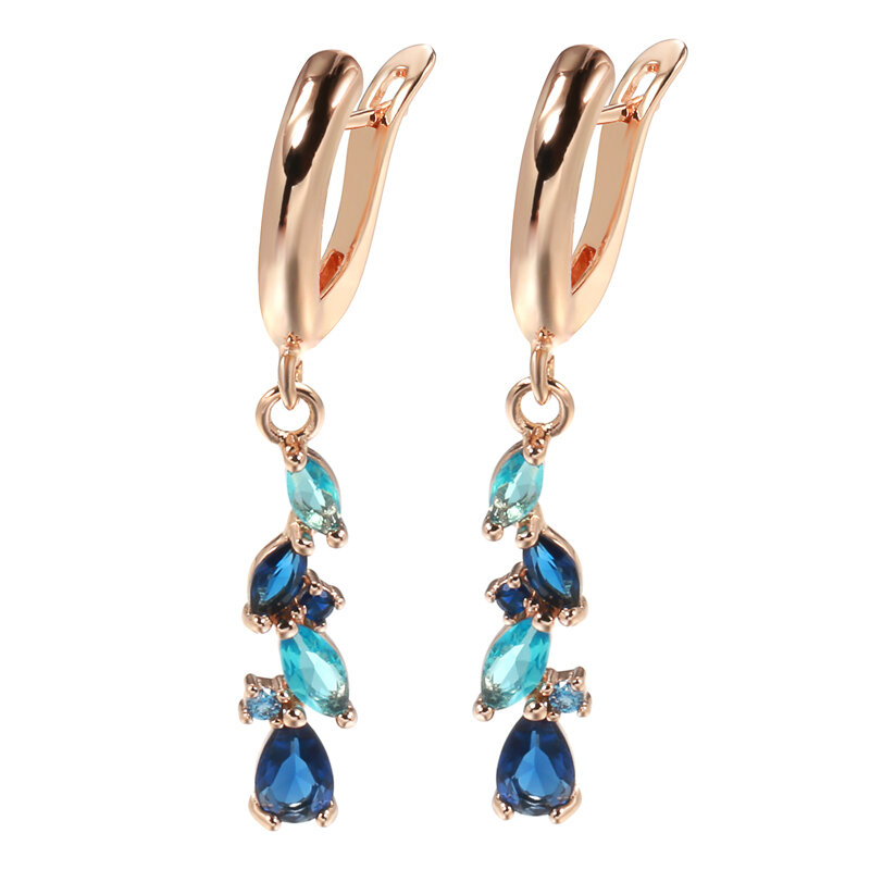 SYOUJYO Neue 585 Rose Gold Ohrringe Für Frauen 2022 Luxus Blau Natürliche Zirkon Blatt Lange Baumeln Ohrringe Hochzeit Schmuck