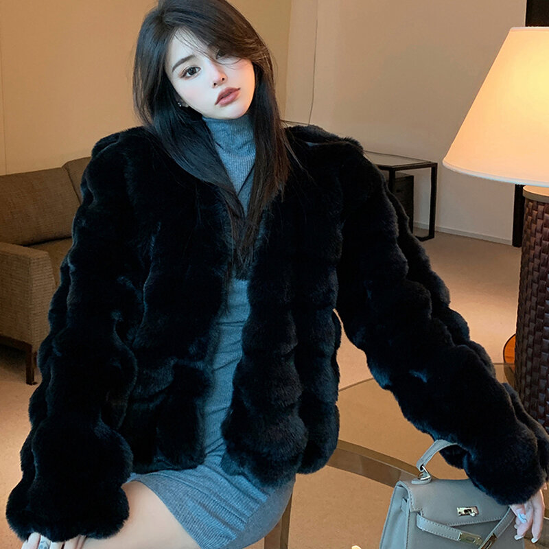 FANIECES New In Winter Faux Fox Fur Coats Women High Quality Long Sleeve Collarless Cardigan Artificial Fur Jackets Outerweart