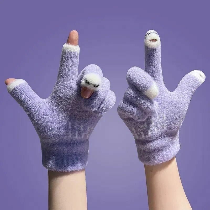 Touchscreen Strick handschuhe Frauen Winter Outdoor Reiten Arbeit Büro schreiben verdicken warme y2k Harajuku Kawaii Bohnen Fisch handschuhe