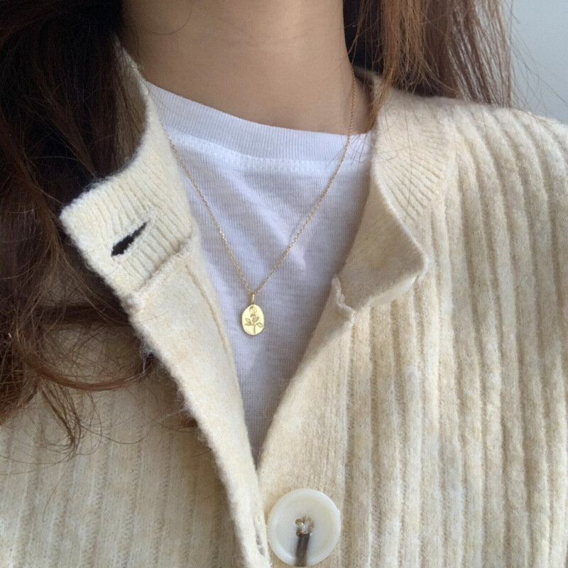 ANENJERY srebrny kolor różany kwiat owalny naszyjnik marki dla kobiet wykwintne akcesoria łańcucha sweter francuski