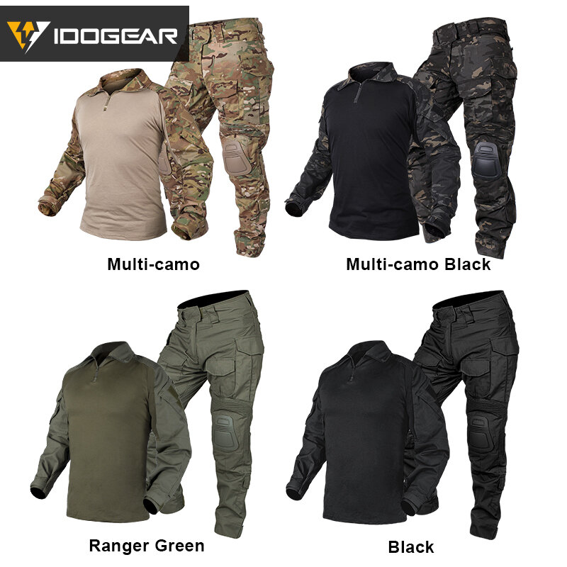 IDOGEAR 남성용 전투 BDU 위장 유니폼, G3 전술 의류, 스포츠 의류, 블랙 코튼 폴리스터 3001