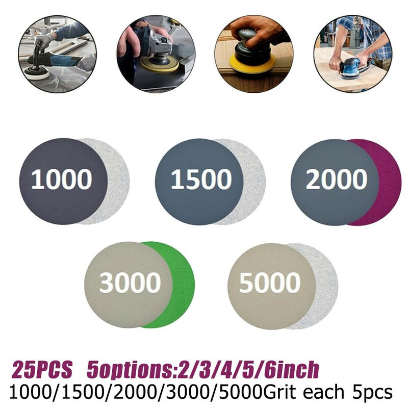 Professional 25Pcs Wet Dry Sanding Discs Sandpaper Abrasive Tools 2 3 4 5 6inch 1000/1500/2000/3000/5000Grit