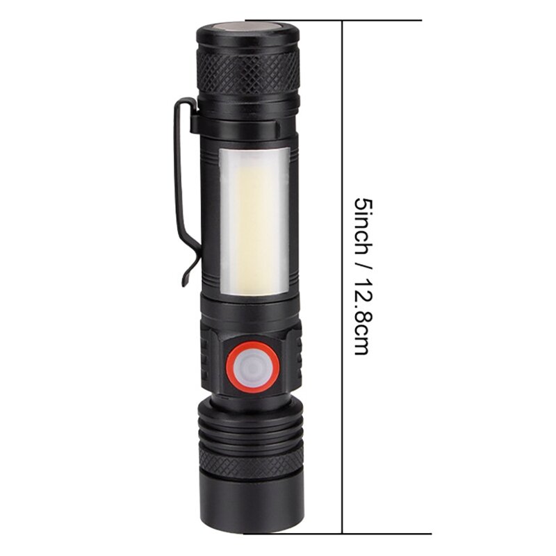 프로모션! LED 방수 손전등 마그네틱 토치 줌 T6 + COB 손전등 클립 포함, 휴대용 핸드 라이트 18650 배트