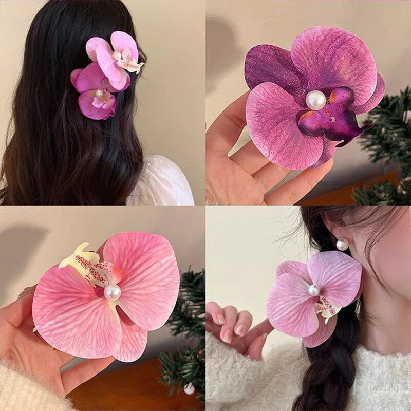 Borboleta Atmosfera Orquídea Flor Cabelo Clip, Sweet Hairpin, Seaside Férias Headwear, Primavera Acessórios, Novo