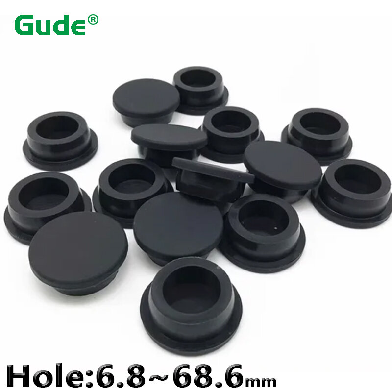 Black Round Silicone Rubber With Hole Seal Plugs Bore 6.8mm-68.6mm T Type Stopper Blanking End Caps Black