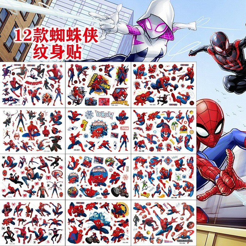 New Marvel Spiderman Tattoo Stickers Anime Spider-Man Cartoon Tattoo Sticker Kids Birthday Party  Gifts Body Art Tattoo