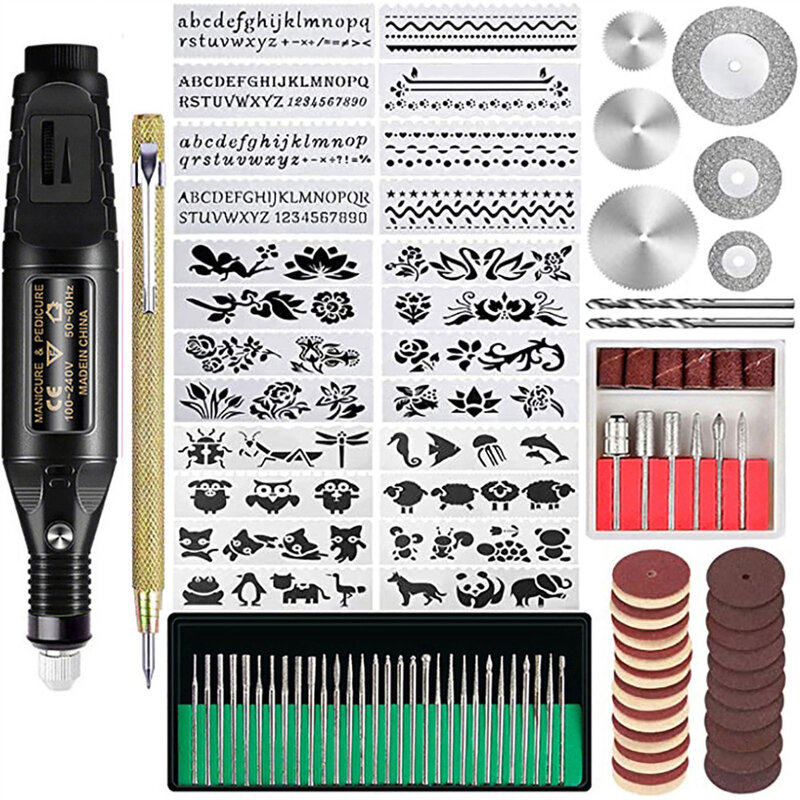 Micro graveur électrique à fil multifonctionnel, Kit d'outils de gravure de 108 pièces, stylo à graver, outil rotatif de bricolage avec graveur