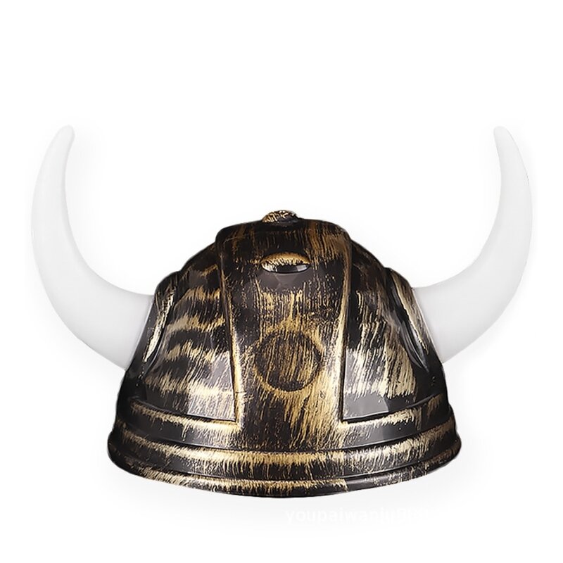 Casco guerrero medieval plástico con cuerno, accesorios para fiestas juegos rol, sombrero, juego teatro, para