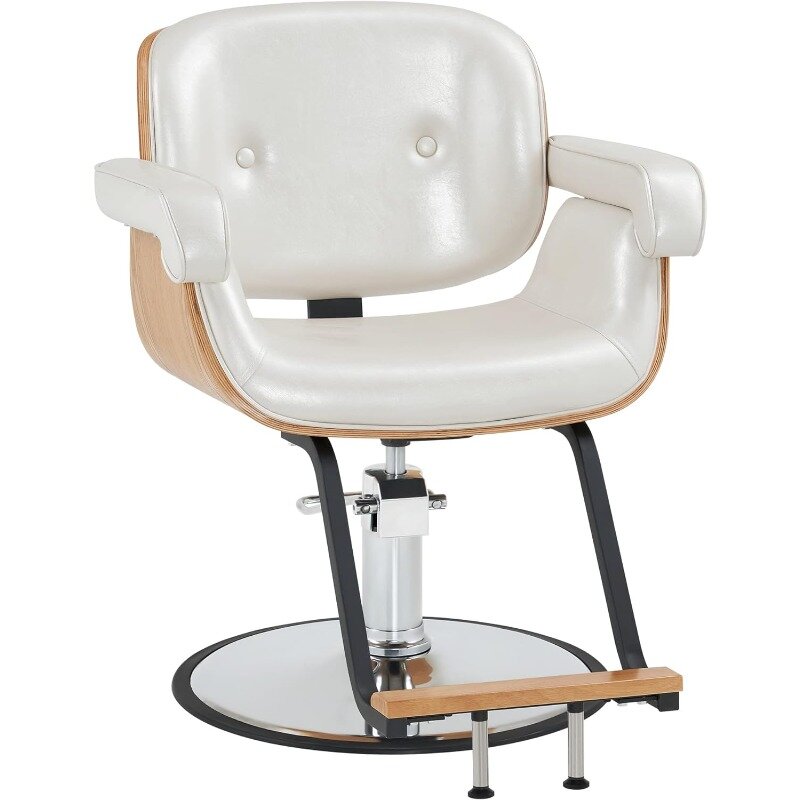 BarberPub Classic Hydraulic Wooden Salon Chair Barber Beauty Spa Hair Styling Chair M9262 (Champagne)