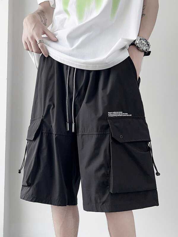 Pantalones cortos Cargo con botones de camuflaje para hombre, ropa de calle informal holgada, estilo Hip Hop táctico, E70, 2024