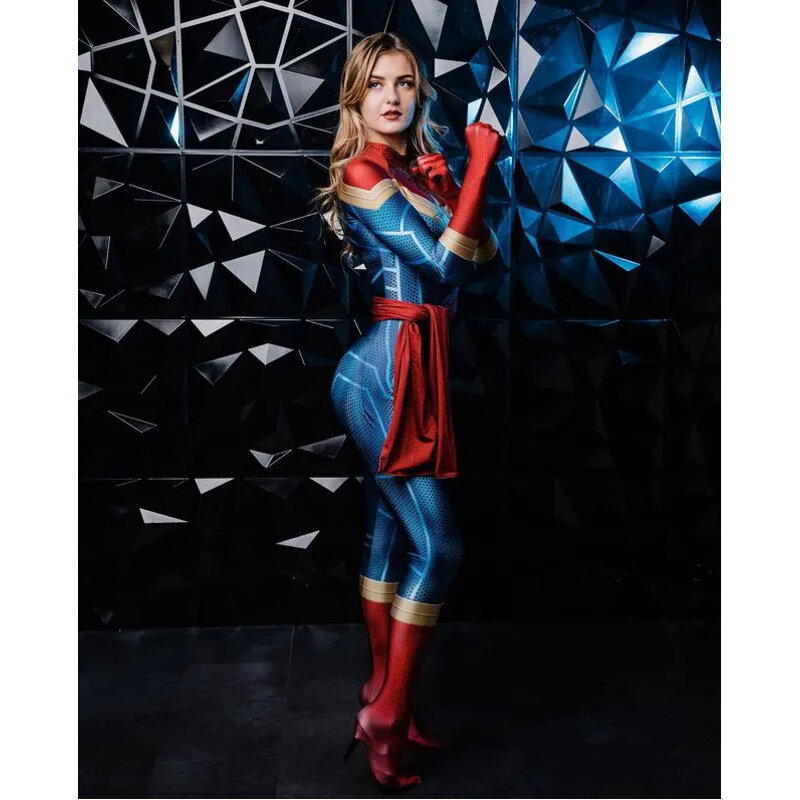 Halloween Carol Danvers fantasia cosplay para mulheres, bodysuit super-herói feminino, terno Zentai, adultos e crianças