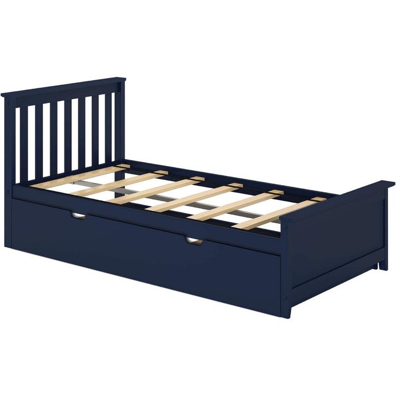 Cadre de lit en bois avec planche de sauna pour enfants, bases et cadres de lit à tronçons, meubles à lattes bleus pour enfants