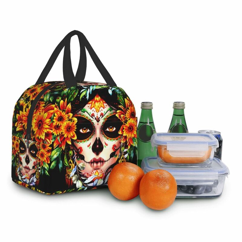 Halloween Catrina cukrowa czaszka izolowana torba na Lunch dla kobiet dzieci śniadaniówka dzień martwej chłodnicy przenośne pudełko na Lunch termicznej