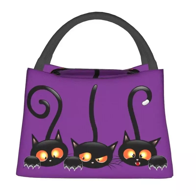 Halloween schwarze Katze wärme isolierte Lunch-Tasche Frauen tragbare Lunch-Tasche für Outdoor-Spaß Reise Lagerung Mahlzeit Food Box