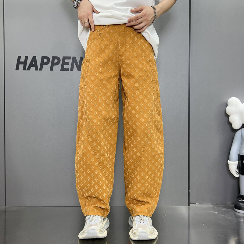 Retro Street dżinsy hip-hopowe męskie luźne proste modne główna ulica Y2K w stylu Casual, dostojna spodnie z szerokimi nogawkami