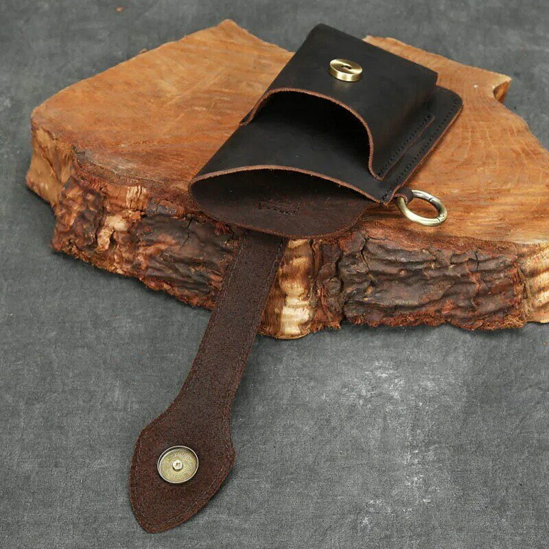 Мужская поясная сумка из натуральной воловьей кожи с крючком для улицы