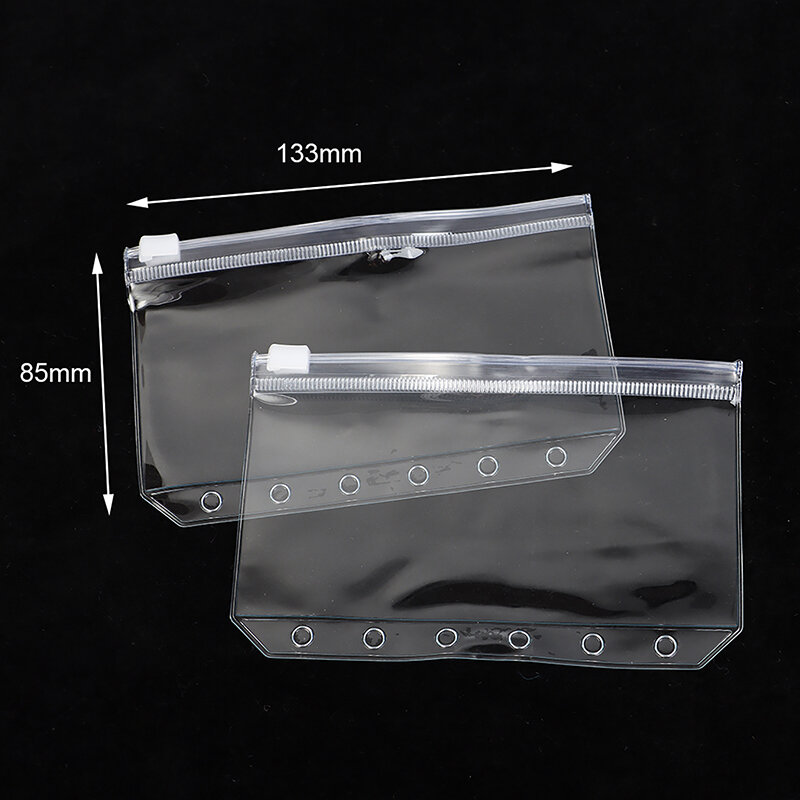 10pcs Transparent Binder Pockets Clear PVC Zippered Bag Refills Zip Pocket Card Storage Bag