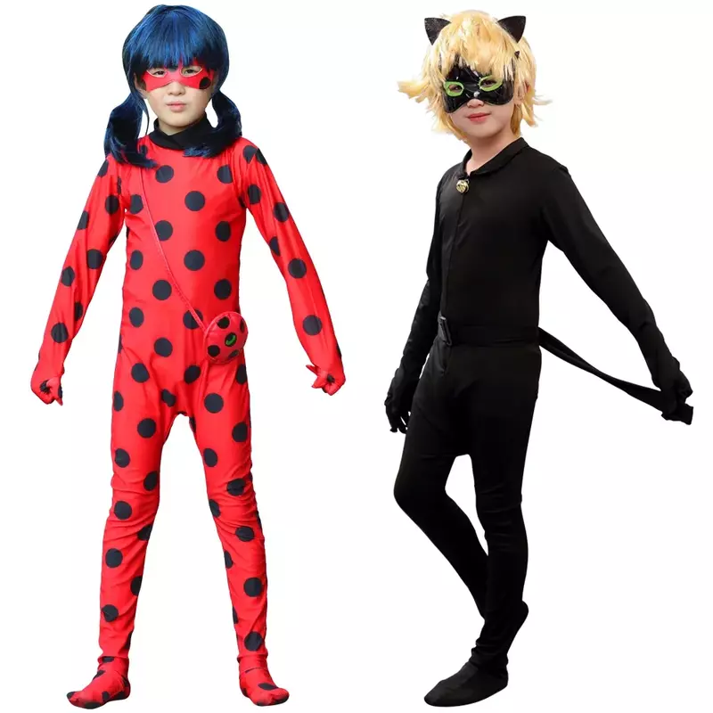 Nowy rok karnawałowy odzież sceniczna dla dzieci Anime czarny kot biedronka kostium z maską