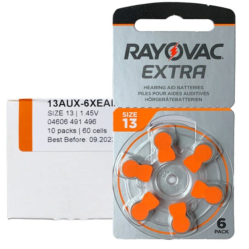 Baterias RAYOVAC EXTRA Zinc Air para Aparelhos Auditivos, Bateria A13, 1.45V, 13A, A13, 13 P13, PR48, BTE, CIC, RIC, OE, 120Pcs