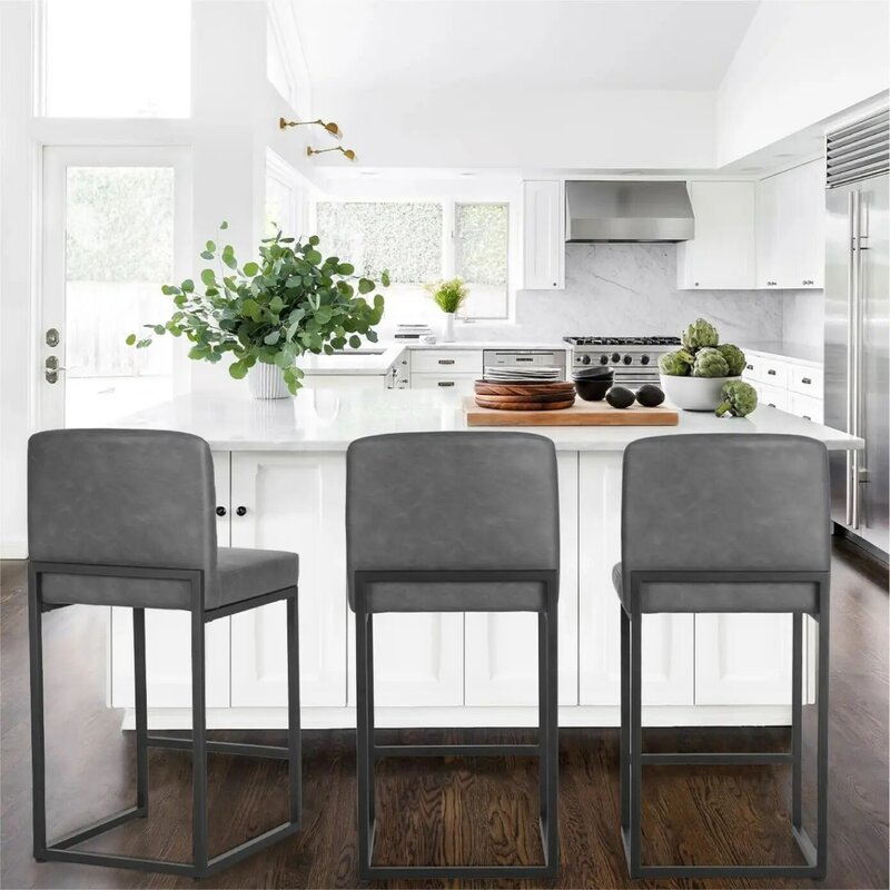 Bar Stools Set of 4 - Counter Height Bar Stool Pu Leather Kitchen Modern Bar Chairs with Back