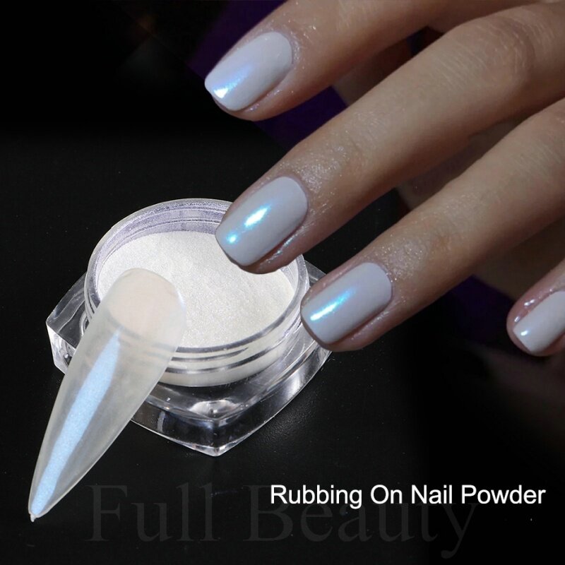 Espelho Nail Powder Pigment, Pearl White Rubbing na Nail Art, Glitter Dust Chrome, Manicure Aurora Blue, Decorações Holográficas, TRZY