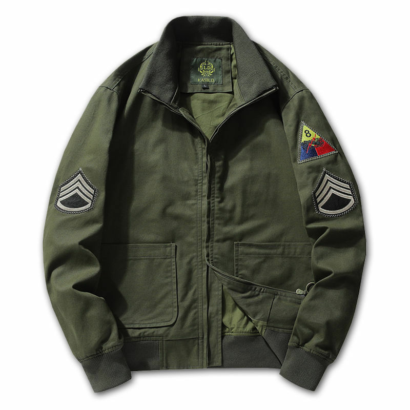 Męska kurtka tankowiec haftowana naszywka na ramię nowy mundur Retro w stylu taktycznym płaszcze bawełniany płaszcz Oversized Vintage 6XL