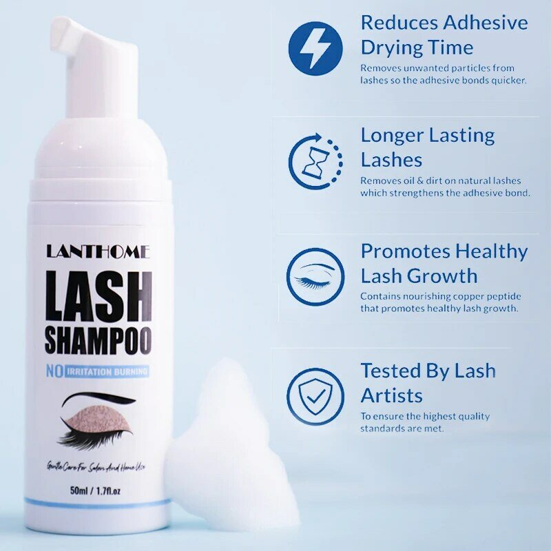 Lanthome Pro champú para extensiones de pestañas, limpiador espumoso para párpados, removedor de pegamento, limpieza profunda para maquillaje de mujer, 50ML