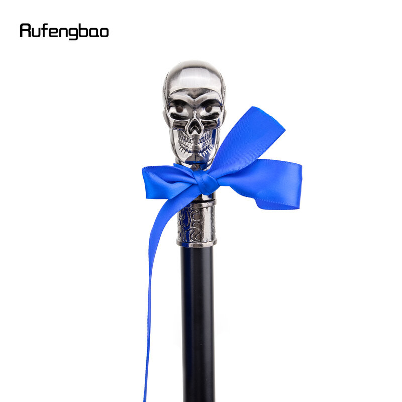 Skull Head with Bow Tie Single Joint Walking Stick with Hidden Plate Self Defense Cane Plate Cosplay Crosier Stick 93cm