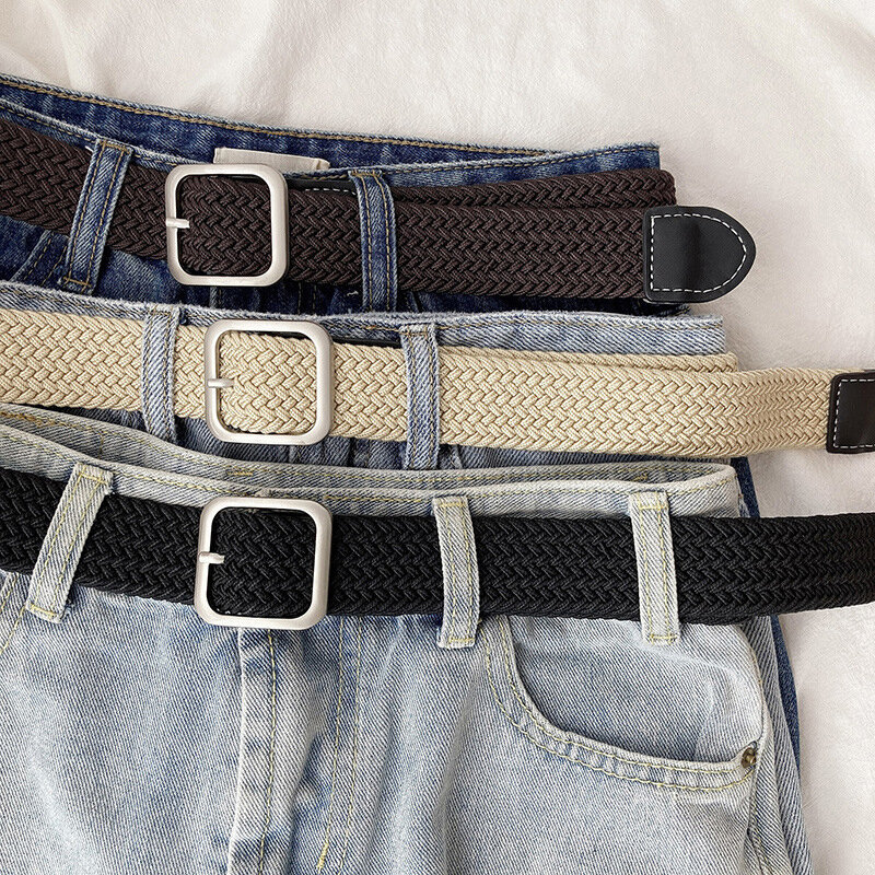 Versatile Unisex Belt Outdoor Casual Canvas Men Belt Fashion Weaving Pin Buckle Women Belt Student Training Belt Elastic Belts