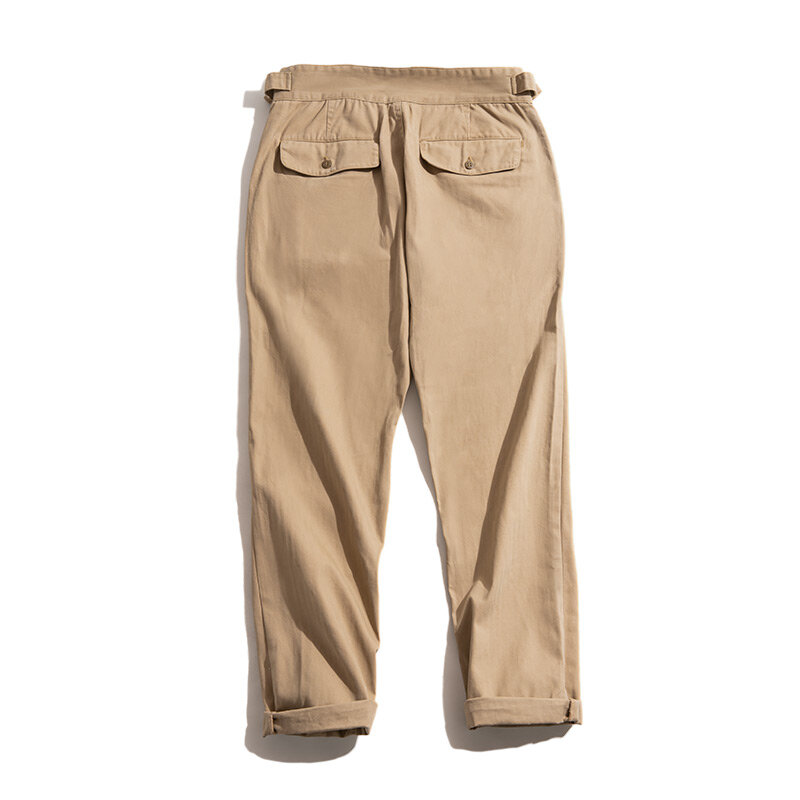 Maden Vintage regulowane spodnie Gurkha z wysokim stanem męskie na co dzień podwójne plisowane proste spodnie spodnie bawełniane Amekaji