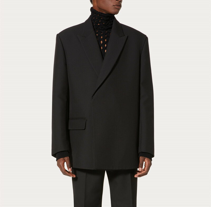 Traje informal holgado para hombre, chaqueta de dos piezas, pantalones, negro, Color sólido, hecho a medida