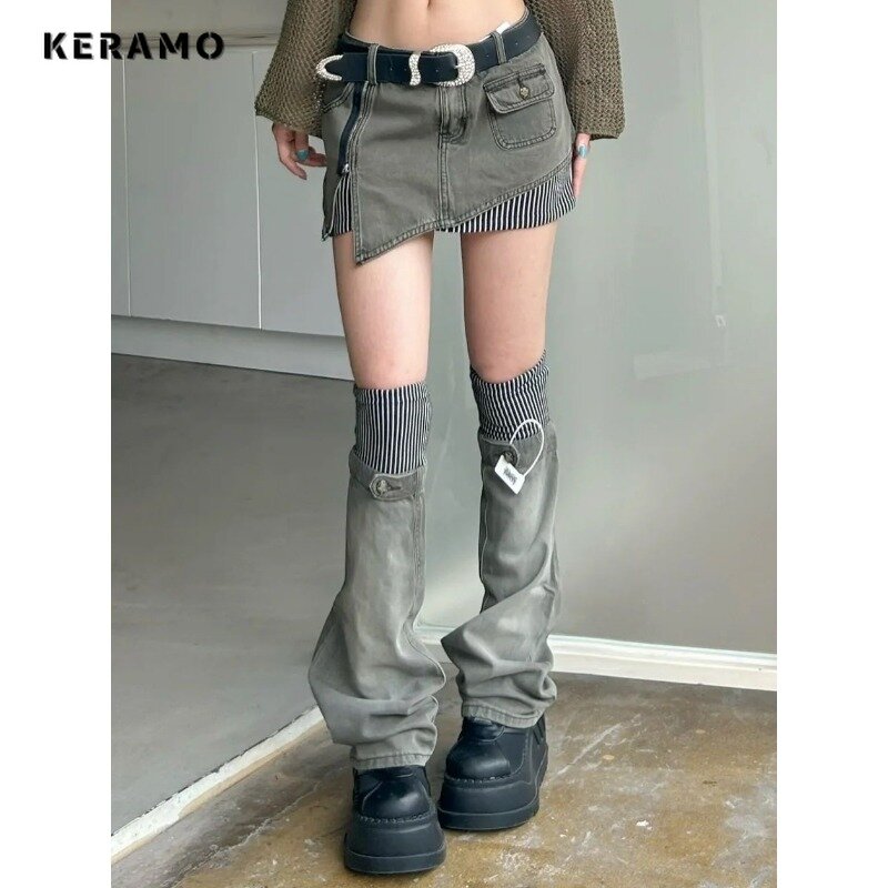 Saia curta feminina Y2K slim fit jeans, minissaia de cintura alta, monocromática, retrô, casual, punk, gostoso, feminina, verão, retrô, 2022