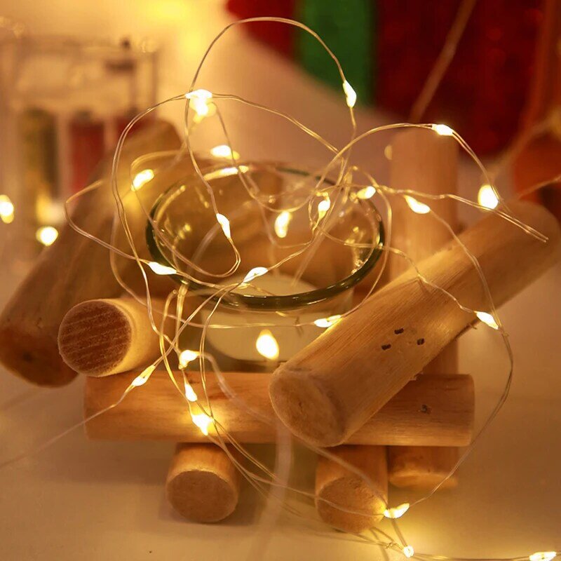 Lampu LED baterai rangkaian kawat tembaga, lampu karangan bunga untuk dekorasi Natal, pencahayaan peri liburan, pesta pernikahan, kamar tidur rumah
