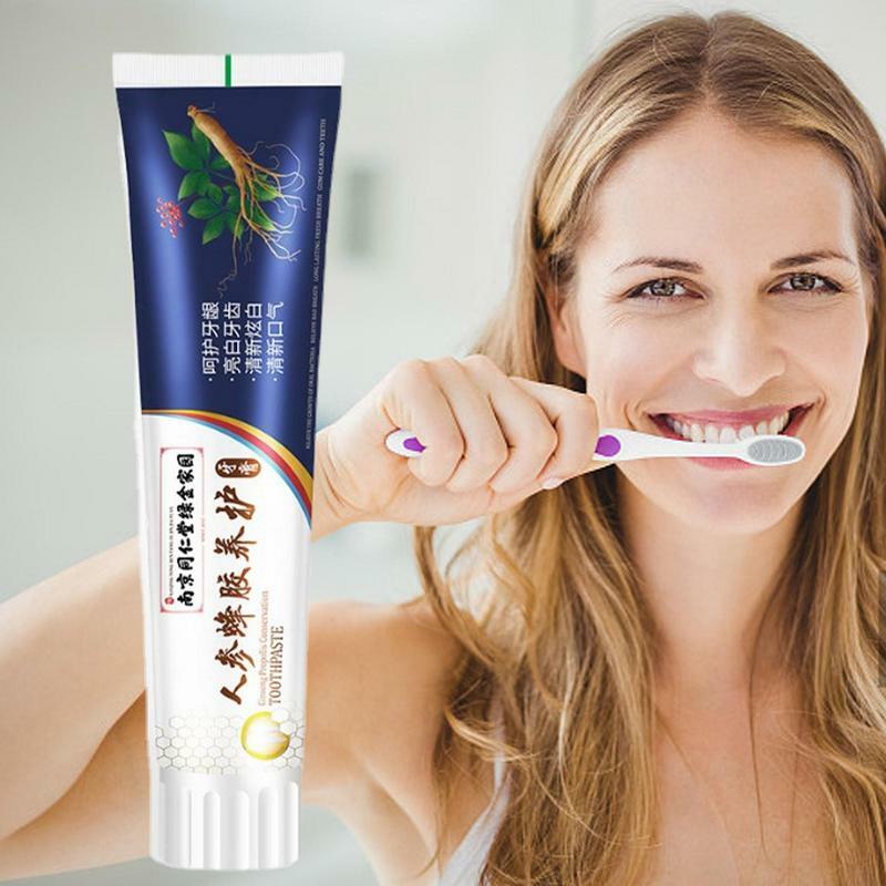 Gums mancha remoção Tooth Paste, remoção de mau hálito, Ginseng Própolis dentífrico, profundamente limpeza, cuidados dentes soltos, 100g