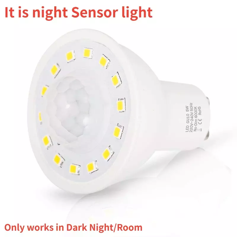 Ampoules LED à détecteur de mouvement et de nuit, GU10 PIR, 5W,50W, chaînes valentes, 500strada, jour, blanc pour escaliers, garage, couloir, passerelle, couloir, lot de 2