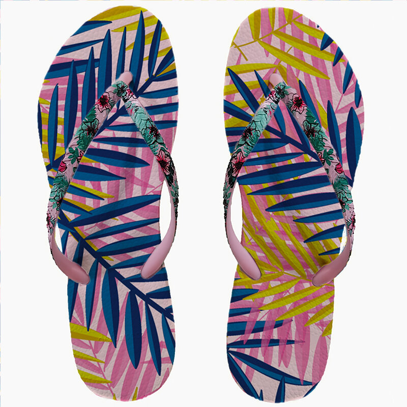 Flip Flops Female Summer Wear Printed Women Flip-flops Non-slip Bathroom Bath Beach Cleats Clamp Toe Swimming Cool